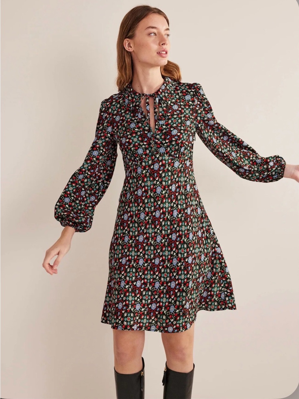 Boden Tie Neck Shirt Dress 8